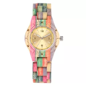 Casual Women's Wooden Bracelet Watch Multicolor Wood Strap Quartz Wristwatch - Picture 1 of 9