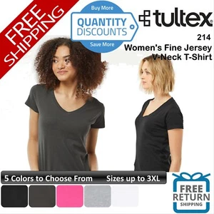 🔥 Tultex Woman Fine Jersey V-neck T-shirt Short Sleeve Top Up To 2XL 214 - Picture 1 of 31