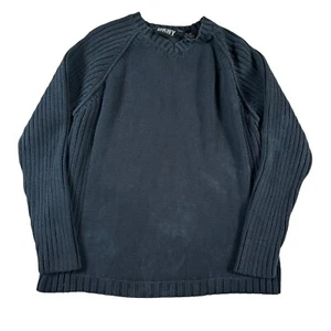DKNY Sweater Mens Medium VTG Y2K Crewneck Navy Knit Pullover Ribbed Heavyweight - Picture 1 of 7
