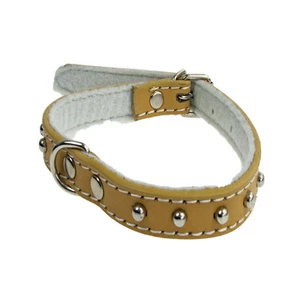 Pet Dog Collar Leather Studded Neck Steel 350mm Strong Cotton Lined Brown - Picture 1 of 1