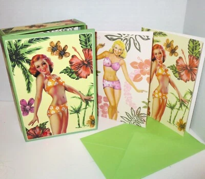 20 tarjetas y sobres en blanco Tropical Pin-Up Girls en caja papelería Havoc Foto 1 de 4
