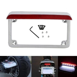 Universal Motorcycle License Number Plate Frame Bracket W/ LED Brake Tail Light - Picture 1 of 11
