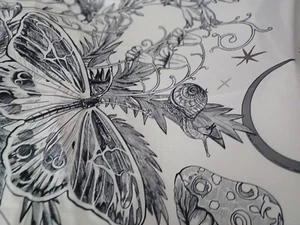 Tovaglia rettangolare poliestere floreale farfalla bianco e nero 60" x 76" vintage - Foto 1 di 5