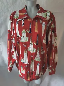 C.B. Plus CB Casual Red Lighthouse Full Zip Made in USA Full Zip Jacket Size 1X - Picture 1 of 10