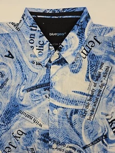 Bluegear Para Hombres Manga Corta Abotonada Grande Calce Ajustado Noticias Estampado Azul Azul Azul Nuevo con Etiquetas - Imagen 1 de 11
