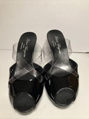 Robert Clergerie Peep Toe Tacones Deslizables PVC Correa Transparente NEGRO Charol 7 Foto 1 de 4