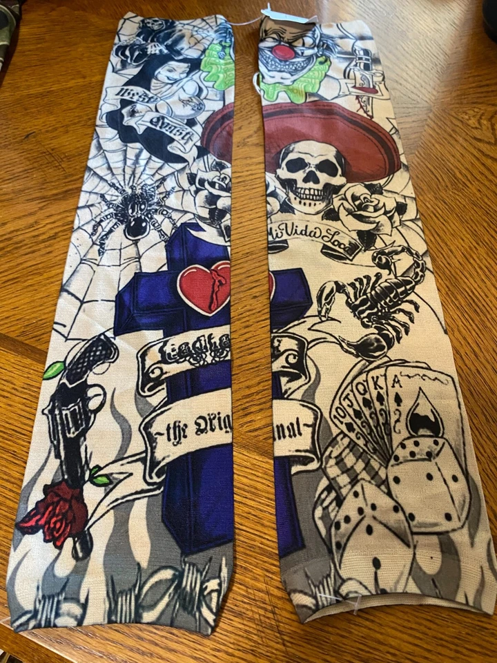 Tatoo Sleeves 1 pair Multicolor Clowns & Skulls 16" L x 3 1/2" W NWOT - Image 1 of 1