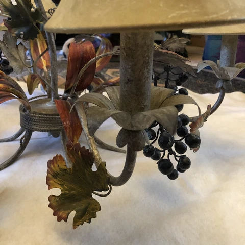 Leaf And Grape Tole Chandelier 6 Arms, Shabby Chic, Shades Vintage Will Ship Cover