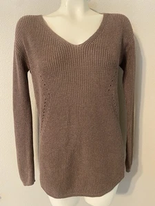 A N A New Approach Women Sweater V neck high low hem Size XS Brown Gold sparkles - Picture 1 of 15