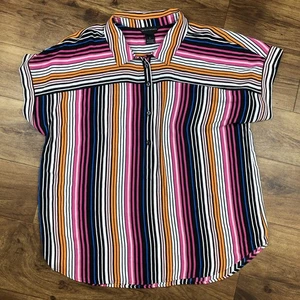 Investments Women Sz L Multicolor Short Sleeve Top Blouse - Picture 1 of 6