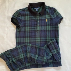 Polo Ralph Lauren Plaid Cotton Polo Dress Navy Green Size XL 16 - Picture 1 of 10