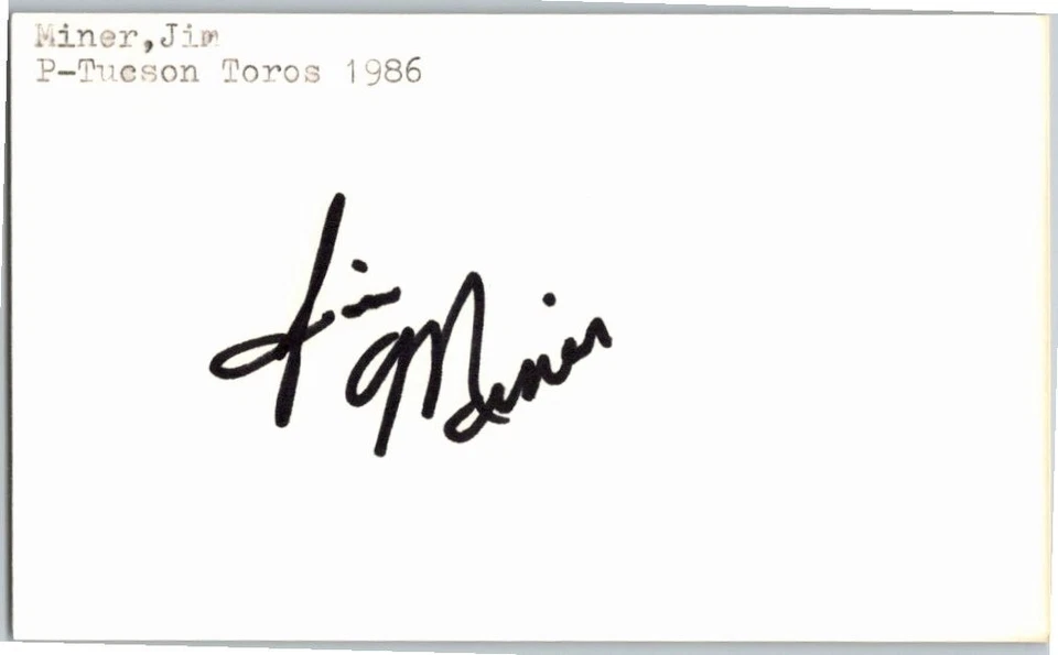 1980's -Jim Miner- Signed/Autograph/Auto Index Card Tucson Toros MLB - Image 1 of 1