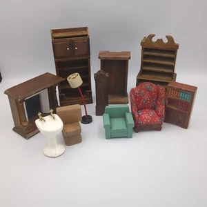 Strombecker & Kage Vintage Dollhouse Lot Of 11 Wooden Furniture,Shelves, Chairs - Picture 1 of 17