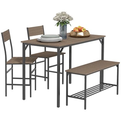 Dining Table and Chairs Set of 4 with 2 Chairs Bench Grey Kitchen 110x60cm - Image 1 of 4