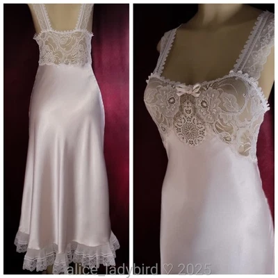 Vestido Completo Vintage DIOR DESLIZAMIENTO SATINADO Sedoso Vestido VESTIDO Floral Encaje Alto ~L 38-40 Foto 1 de 4