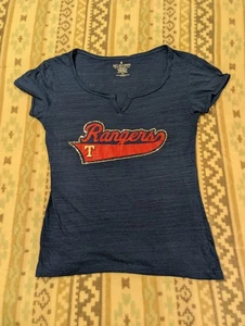 Soft As A Grape Texas Rangers V Neck Women's Sequin Tee Size M - Picture 1 of 12