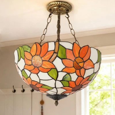 16 In 3-head Modern Creative Wrought Iron Glass Sunflower Counter Pendant Light - Image 1 of 4