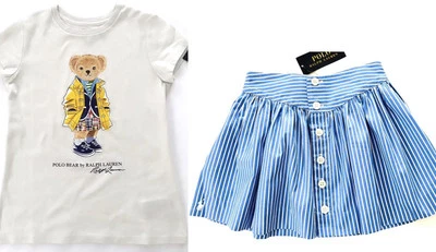 NWT, Girls Ralph Lauren Set of 2. Polo Bear Tee + Striped Skirt. Size 6. Eu 116 - Image 1 of 3