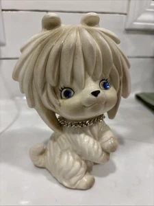 Lego Ceramic Maltese Puppy Dog Blue Rhinestone Eyes Kitschy Japan Coin Bank - Picture 1 of 5