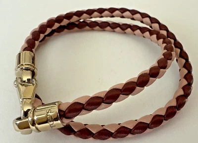 Pulseira de couro tecido Tod's envoltório duplo feita na Itália cor rosa e bordô - Imagem 1 de 4
