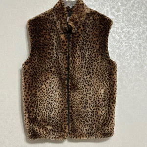 Starfire Vintage Faux Fur Brown Leopard Animal Print Vest Sleeveless Jacket Sz M - Picture 1 of 5