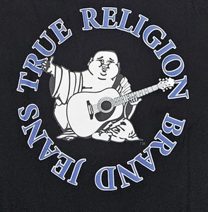 True Religion Men's Size XL Polo Shirt Short Sleeve Circular Buddha Black New - Picture 1 of 6