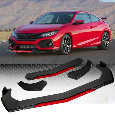 For Honda Civic SI Front Bumper Lip Spoiler Splitter Body Kit+Carbon Fiber Red - Изображение 1 из 4