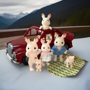 Vintage Sylvanian Familie 6 Katzenkaninchen mit 10"" Epoche Kirschkreuzer Auto 1985 - Bild 1 von 7