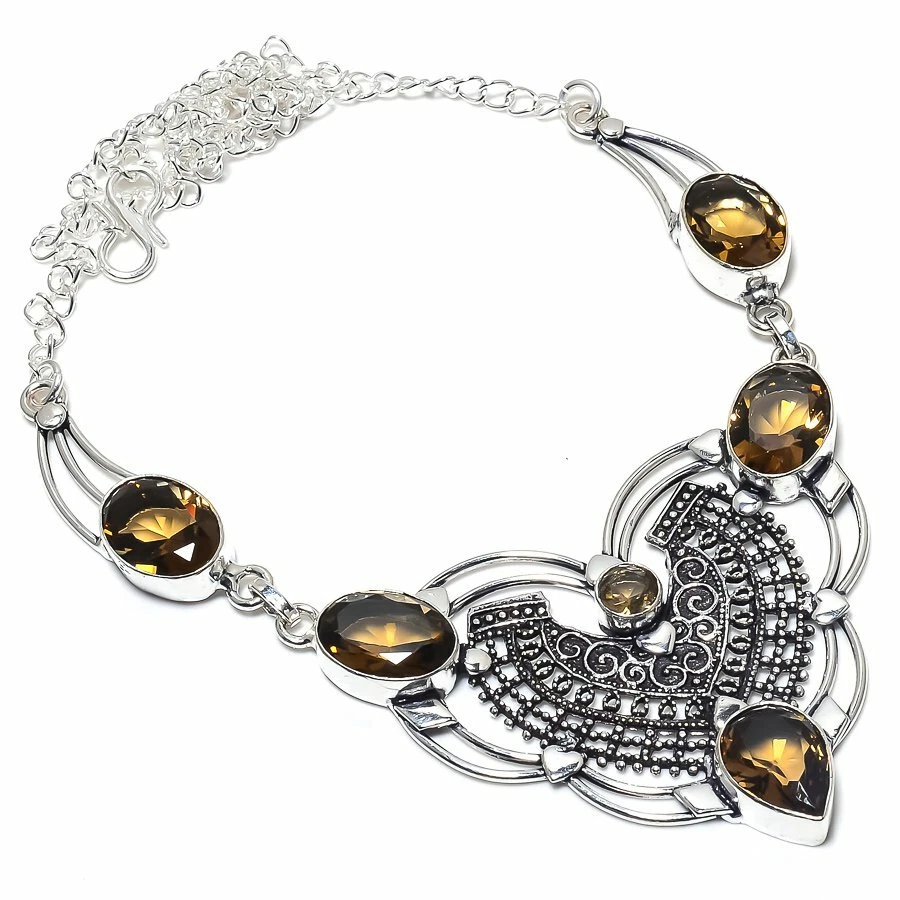 Smoky Quartz Gemstone Handmade 925 Sterling Silver Jewelry Necklaces Sz 18" - Image 1 of 1