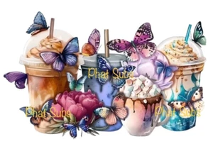 Sublimation Print Butterfly Drinks Coffee Ready To Press Heat Transfer - Picture 1 of 1