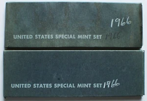 Two 1966 SMS US Mint UNC Coin Sets w/ JFK 40% Silver Half Dollars and Boxes - Picture 1 of 9