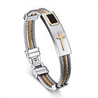 Unisex Mens 316L Stainless Steel Wire Cable Chain Bracelet Bangle Cross design