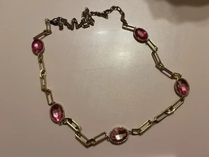 M/L Pink Rhinestone Gem Clear CZ Gold Adjustable Clip Chain Belt Necklace - Picture 1 of 3