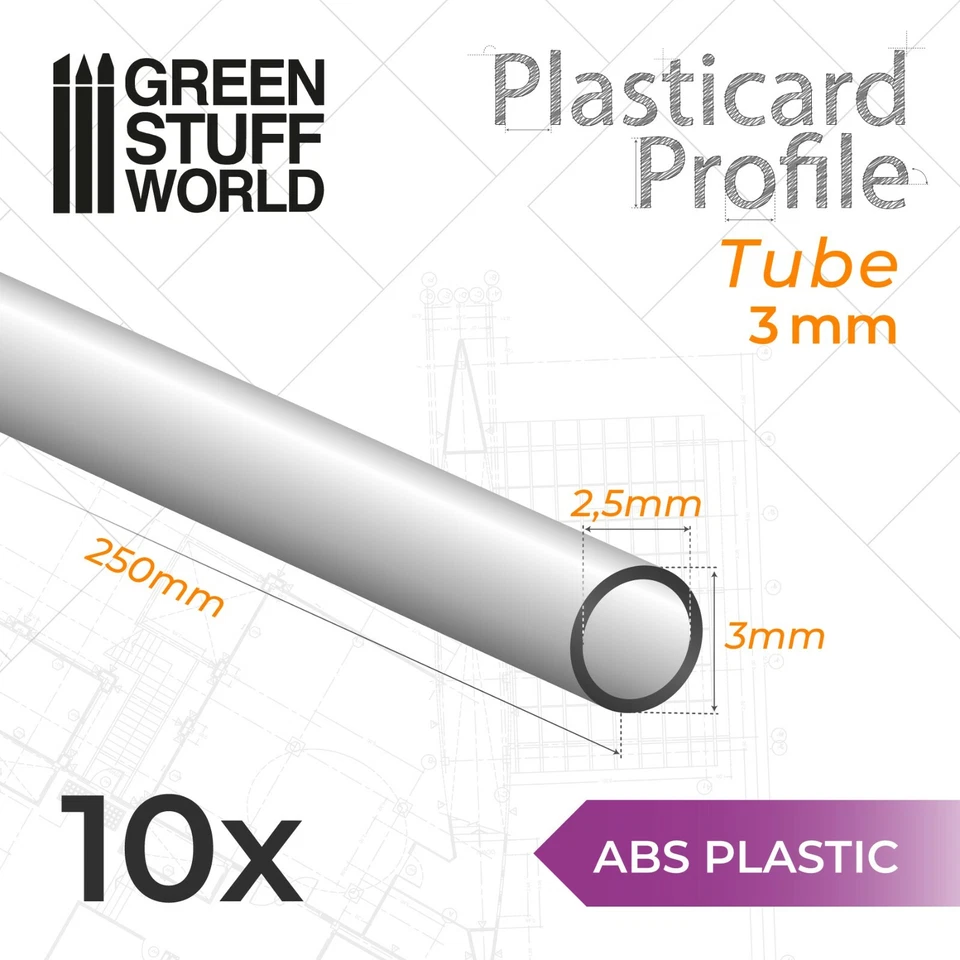 GREEN STUFF WORLD Profilati Plasticard TUBETTI TUBO 3mm Striscia ABS-Polistirene modellismo
