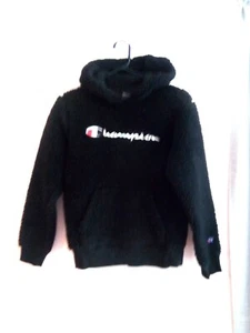 Champion Fuzzy Sweatshirt Hoodie Boys Youth Large Embroidered -Pocket - Black - Picture 1 of 6