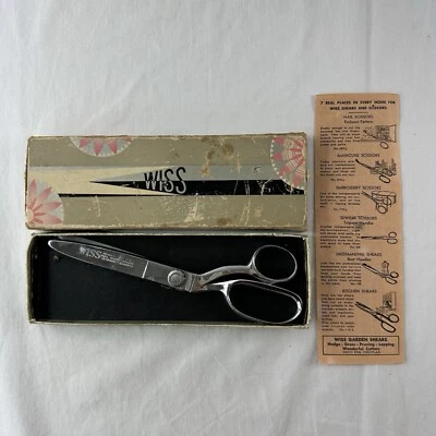 Vtg J Wiss & Sons Tailor Fabric Pinking Scissors Shears USA Original Box Chrome - Image 1 of 4