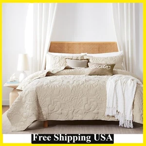 Beige King Coastal Beach Beige King Size Quilt Bedding Sets Nautical Tropical - Picture 1 of 8