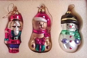 Avon 3 Christmas Glass Ornaments Nutcracker Santa Bear Snowman w/ Box - Picture 1 of 2