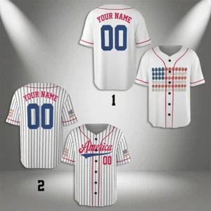Personalisiertes Amerika Trikot mit Namen Nummer US Flagge Blumen Jersey 4. Juli - Bild 1 von 5
