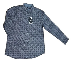 NWT Men's DKNY All Over Logo Button-Down Long Sleeve Cotton Stretch Shirt Small - Picture 1 of 5