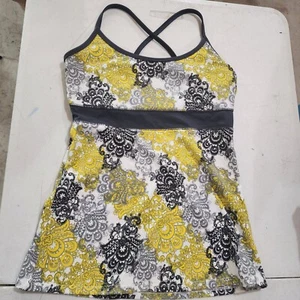 Soybu Woman Athletic Tank Top S Yellow Black White AOP Built in Bra Stretch EUC - Picture 1 of 15