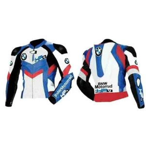 BMW BLUE WHITE BLACK MOTORBIKE/Motorcycle Racing Biker Jacket(cowhide leather). - Picture 1 of 2