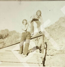 Two Manly-dressed Young Women - Playful Lesbian Lovers Balancing On A Beam 1930s
