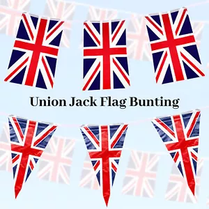 Coronación Bunting Británica Bunting Union Jack Banderas Fiesta Callejera Cumpleaños del Rey - Imagen 1 de 20