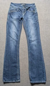 Cello Jeans Womens 3 Bootcut Denim Blue Faded Stretch Low-Rise Flap Back Pockets - Picture 1 of 5
