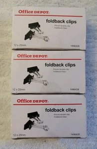 3 x Office Depot Foldback Clips / Bulldog Clips 25 mm 12 pro Box (36 Clips) - Bild 1 von 1