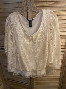 Blusa Top Pullover Style & Co Talla XL Color Crema Estampado Floral Encaje - Imagen 1 de 5