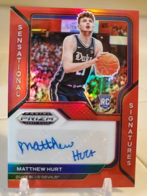 2021 Prizm Autograph MATTHEW HURT Auto Card DUKE BLUE DEVILS Red Refractor #/199 - Image 1 of 2