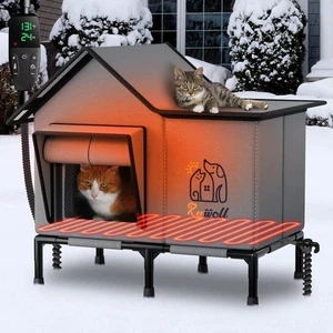 Casa climatizada para gatos al aire libre refugio resistente a la intemperie aislado con temporizador de temperatura - Imagen 1 de 7
