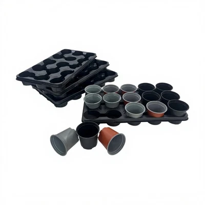10.5cm Plant Pots With Carry Trays Transport Market Round Nursery Pot Tray - Image 1 of 3